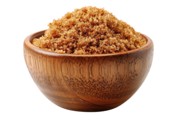 Wooden bowl of brown sugar isolated on transparent background