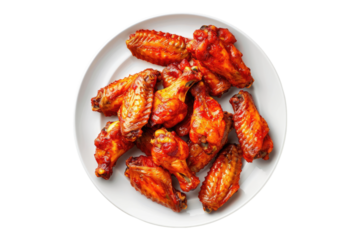 White plate of chicken wings isolated on transparent background