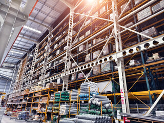 Warehouse with shelves and boxes in the shopping mall for retail