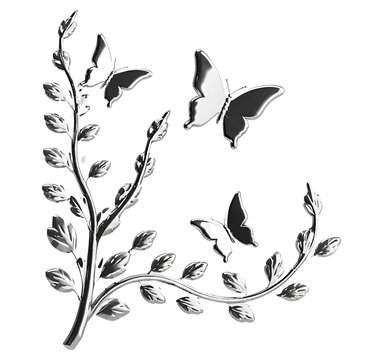 recommend clip art: 3d chromium metal vine and butterflies