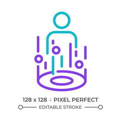 Virtual teleportation two color line icon. Immersive technologies. Virtual portal and person bicolor outline symbol. Duotone linear pictogram. Isolated illustration. Editable stroke