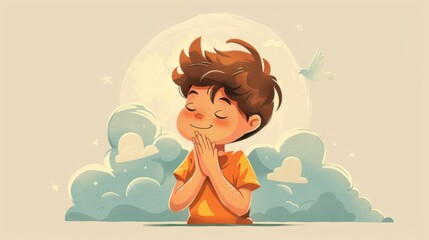 flat drawing of a child praying to God.