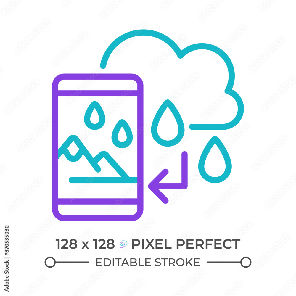 Poster augmented virtuality and weather forecast two color line icon. real world with virtual elements. wea
