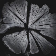 Warm gray cut wood texture. Detailed black and white texture of a felled tree trunk or stump. Rough organic tree rings with close up of end grain