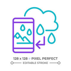 Augmented virtuality and weather forecast two color line icon. Real world with virtual elements. Weather app bicolor outline symbol. Duotone linear pictogram. Isolated illustration. Editable stroke