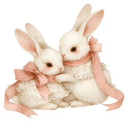 Obraz premium PNG Adorable rabbits with pink bows