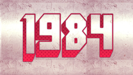 Cute 3d bold outline pink number design of 1984 on white background.