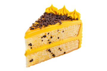 Yellow cake of slice isolated on transparent background