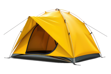 Yellow camping tent isolated on transparent background