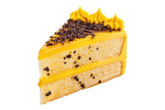 Yellow cake of slice isolated on transparent background