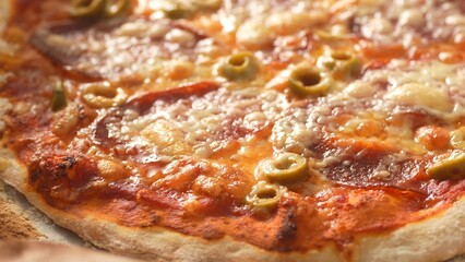 Freshly baked homemade pizza. Close-up, shallow dof.