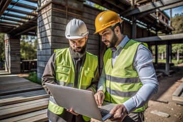 Engineer and Foreman Collaborating on Construction Site
