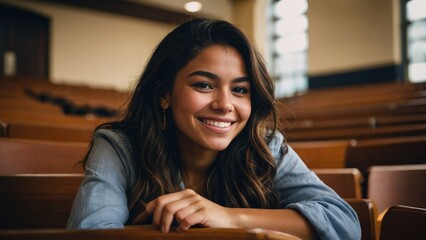 Smiling student in a lecture hall