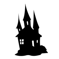 Halloween Haunted House Silhouette | Spooky Ghosts, Witch, Bat, Tree, Crow, Skull, Spider, Black Cat, Tree, Broom, Pumpkin, Jack O' Lantern and Spirits, Icon, Clipart, Decoration | Vector Illustration