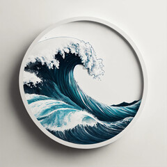 abstract blue background Ultra detailed, 16k quality round LOGO, MONTABEACH MINIMALIST OCEAN WAVE, white background