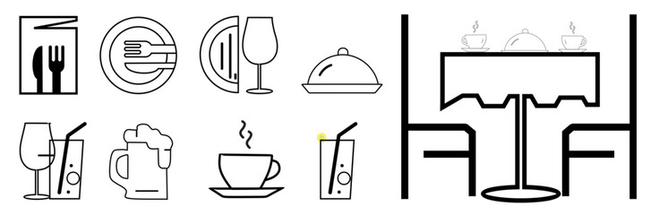 Thin line icons set of restaurant and menu options. Outline symbol collection. Editable vector stroke.