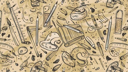 Obraz premium doodle seamless pattern. Hand drawn background with school supplies and creative elements. Vector illustration