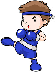 Cartoon Boxing Boy in Blue Gear and gloves