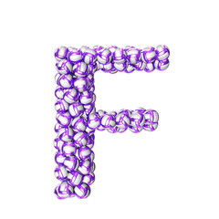 Symbol made of purple volleyballs. letter f