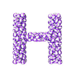 Symbol made of purple volleyballs. letter h