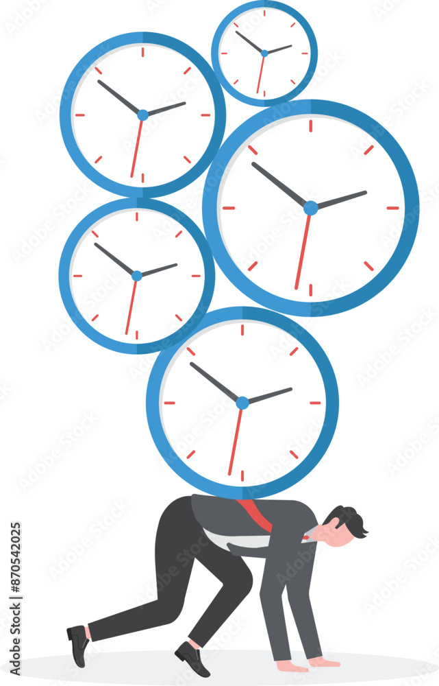 Wall mural Businessman carrying a bunch of clocks on his back, Concept business vector illustration
