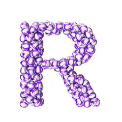 Symbol made of purple volleyballs. letter r