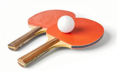 Table tennis rackets and ball isolated on white background. Top view