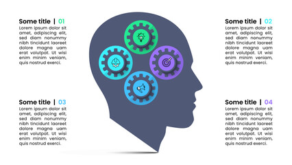 Infographic template. Head silhouette with 4 gears