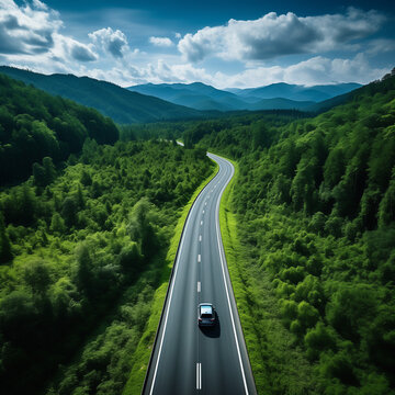 road, berg, hauptstra&szlig;e, landschaft, anreisen, himmel, natur, wald, sommer, berg, asphalt, auto, baum, green, curves, anblick, transport, ausserhalb, hills, keine reste, gewunden, anfahrt, traffic, ge