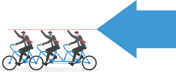 Obraz premium Three businessmen pulling a huge arrow forward, Concept business vector illustration 