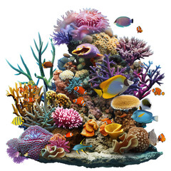 Vibrant Underwater Coral Reef Ecosystem with Colorful Fish and Diverse Marine Life in Crystal Clear Ocean Waters