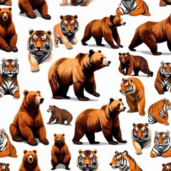 Fototapeta premium Animals, tigers and bears, illustrated