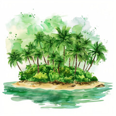 Obraz premium Tropical Island with Palm Trees and Clear Water Illustration on white background