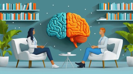 Mental health and psychotherapy concept illustration
