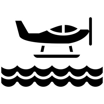 black seaplane on water clip art preview