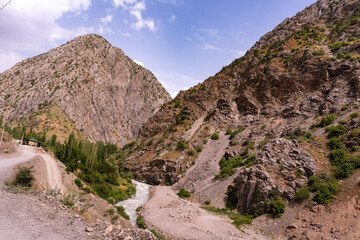 A mountain range with a river running through it