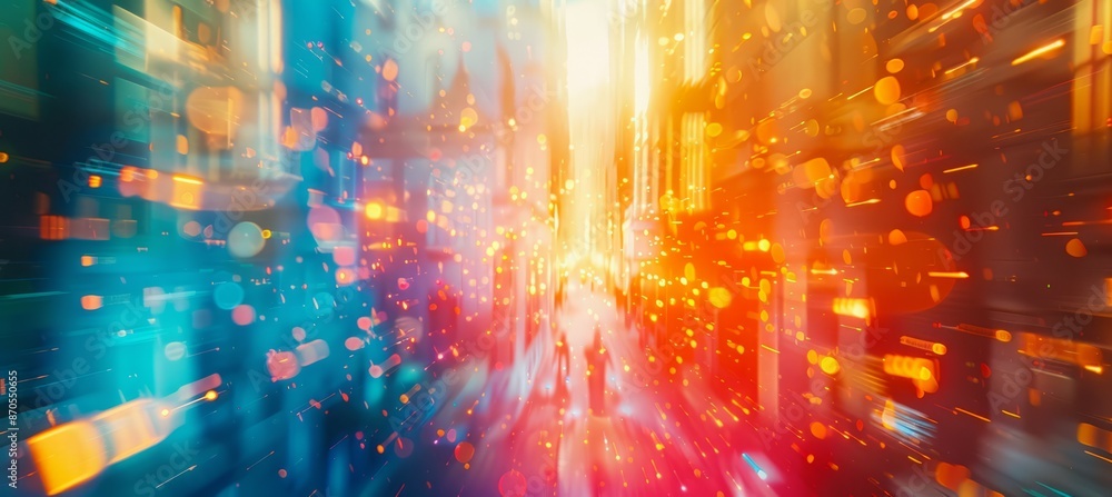 Poster defocused colorful light spark sparkle prism iridescent background. generative ai technology.