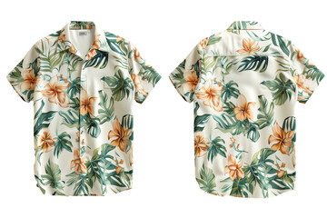 Elegant Tropical Shirt Mockup from Front and Back Views on Transparent Background