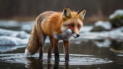 Fototapeta premium fox in water