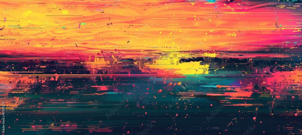 Poster Abstract display glitch background. Screen TV error screen damage distortion. Generative AI technology.	
