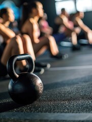 People exercising with kettlebells