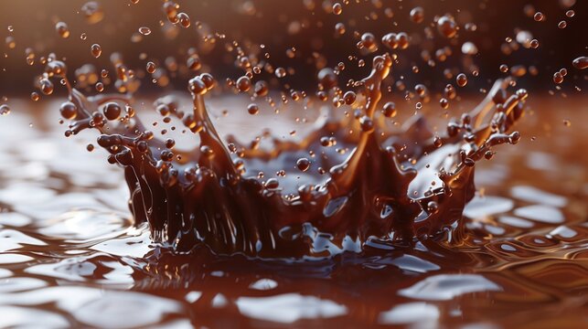 hot chocolate splash in 3d image of hot chocolate splash splashing into a transparent screen, in the style of zbrush
