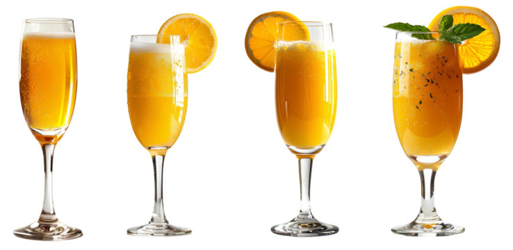 Mimosa cocktail set PNG. Mimosa cocktail PNG. Glass of mimosa cocktail with orange isolated. Alcoholic beverage mimosa as refreshment during summertime heats PNG. Beach cocktail