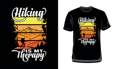 Hiking is my therapy T-Shirt Design, Mountain Hiking typography t-shirt Design