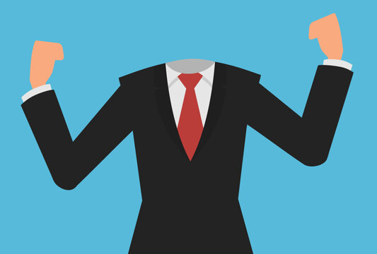strong businessman power clip art, headless businessman strength character vector image, flat design illustration, business man muscle clipart