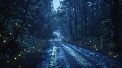 Fototapeta premium Road in forest at night