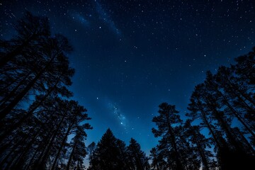 Naklejka premium Picture shot towards the sky in the middle of the night, beautiful view with lots of stars