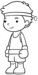 Cartoon Boxing Boy in Blue Gear and gloves for coloring page