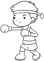 Cartoon Boxing Boy in Blue Gear and gloves for coloring page