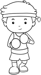 Cartoon Boxing Boy in Blue Gear and gloves for coloring page